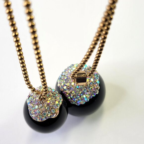 Black Sphere Fashion Diamonds Accents Necklace Pendant Large Black Round ball - Picture 4 of 8